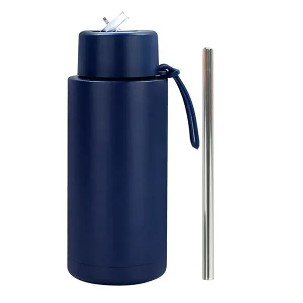 34oz Stainless Steel Vacuum Flask with Straw Lid