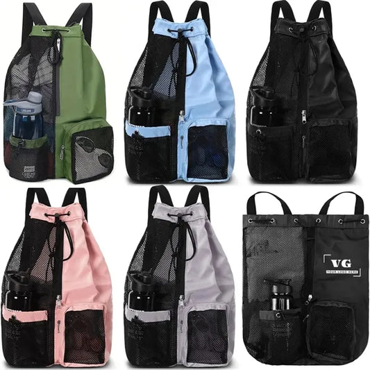 Mesh Drawstring Backpack with Wet Pocket for Gym & Travel