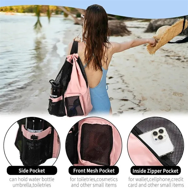 Mesh Drawstring Backpack with Wet Pocket for Gym & Travel