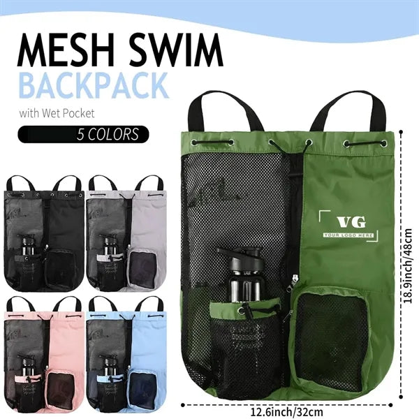 Mesh Drawstring Backpack with Wet Pocket for Gym & Travel