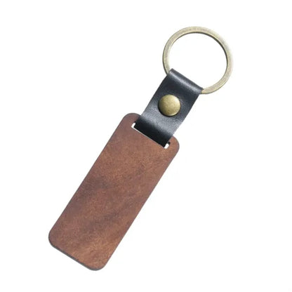 Wooden Keychain with Leather Strap Key Tags