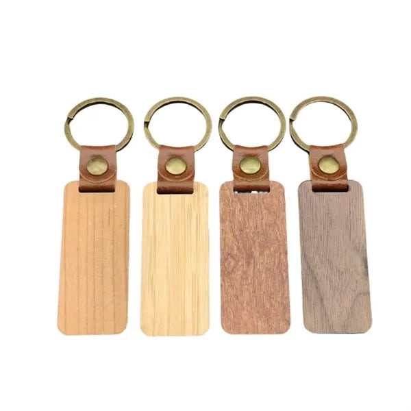 Wooden Keychain with Leather Strap Key Tags
