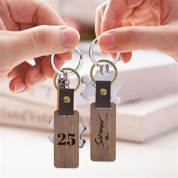Wooden Keychain with Leather Strap Key Tags