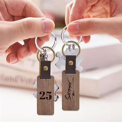 Wooden Keychain with Leather Strap Key Tags