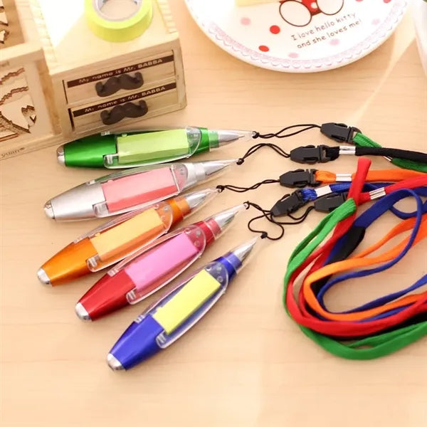 4in1 LED Ballpoint Pen With Sticky Notes Lanyards