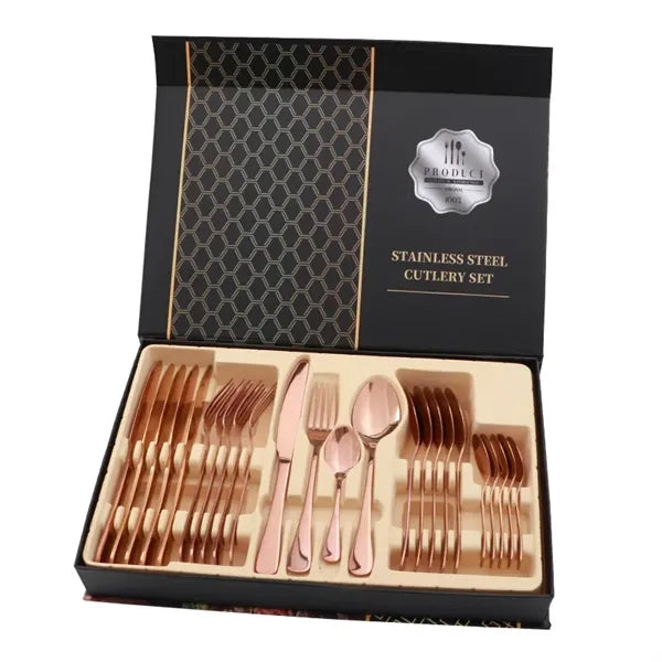 24PCS Stainless Steel Colorful Cutlery Knife Spoon Fork Set