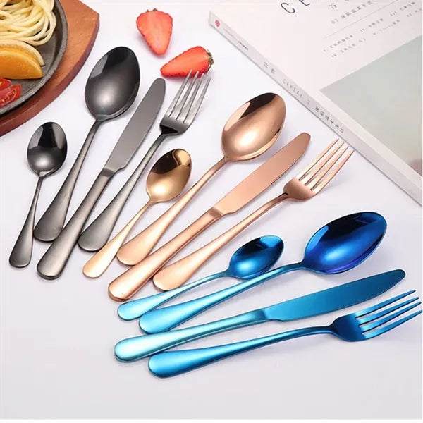 24PCS Stainless Steel Colorful Cutlery Knife Spoon Fork Set