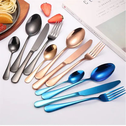 24PCS Stainless Steel Colorful Cutlery Knife Spoon Fork Set
