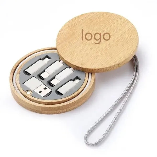 6 In 1 USB Cables Set With Round Wooden Box