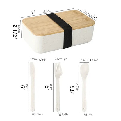 37 Oz Wheat Straw Bento Lunch Box w/Cutlery Set Bomboo Lid