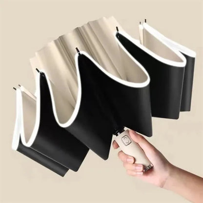 Reverse automatic enlarged windproof three-fold umbrella