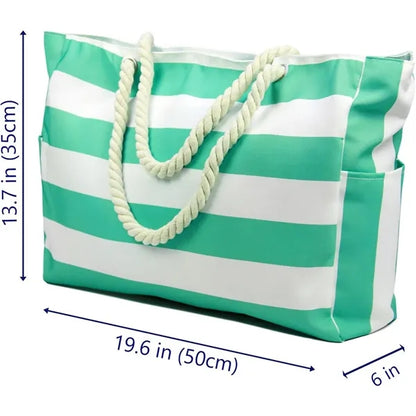 Sand-proof Women's Canvas Large Handheld Zipper Beach Bag