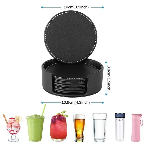 Round Leather Coaster Set