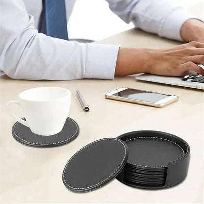 Round Leather Coaster Set
