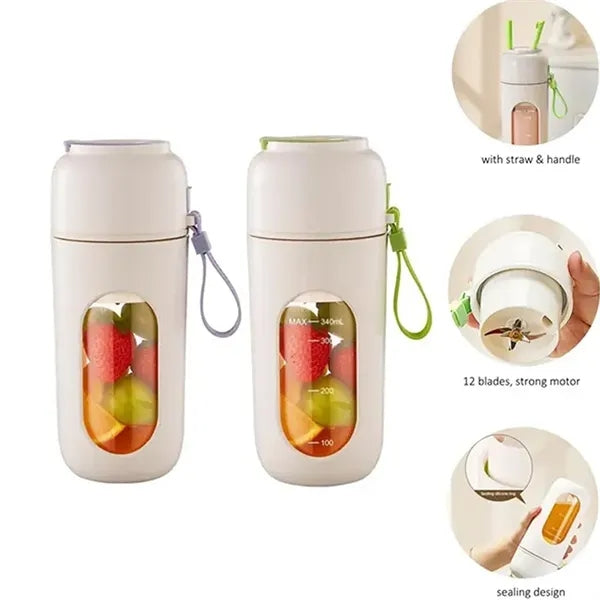 Portable 12-Blade Blender Cup with Straw and Handle