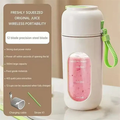 Portable 12-Blade Blender Cup with Straw and Handle