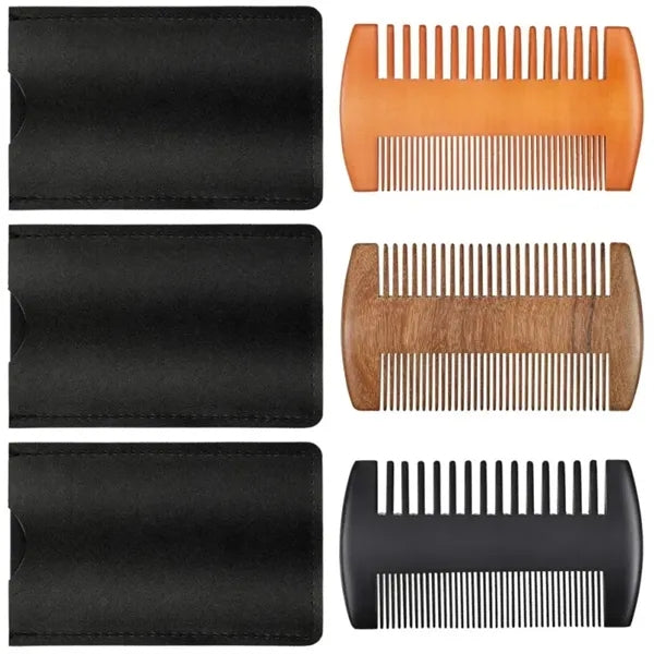 Wooden Beard Comb With Leather Case