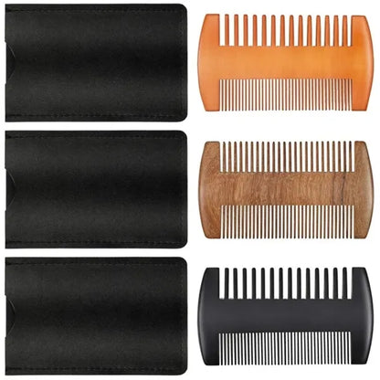Wooden Beard Comb With Leather Case