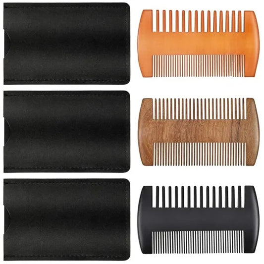 Wooden Beard Comb With Leather Case