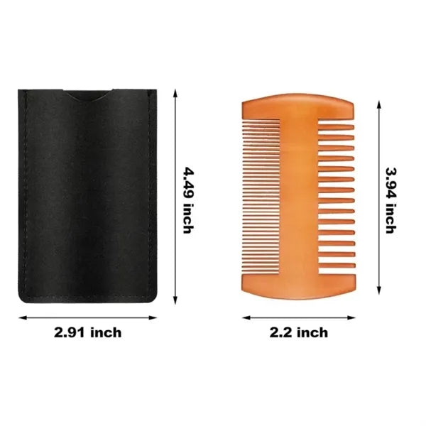 Wooden Beard Comb With Leather Case