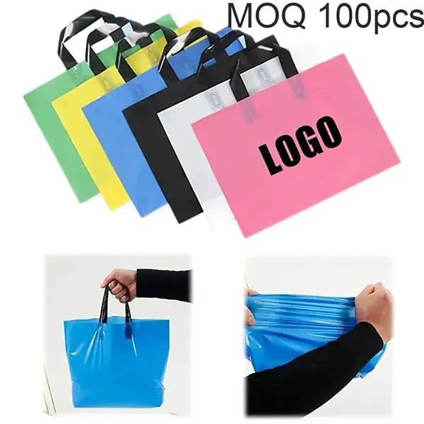 13.7" x 9.8" Plastic Shopping Tote Bag Handbag MOQ 100pcs