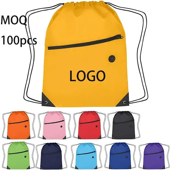 210D Polyester Drawstring Backpack With Zippered Pocket