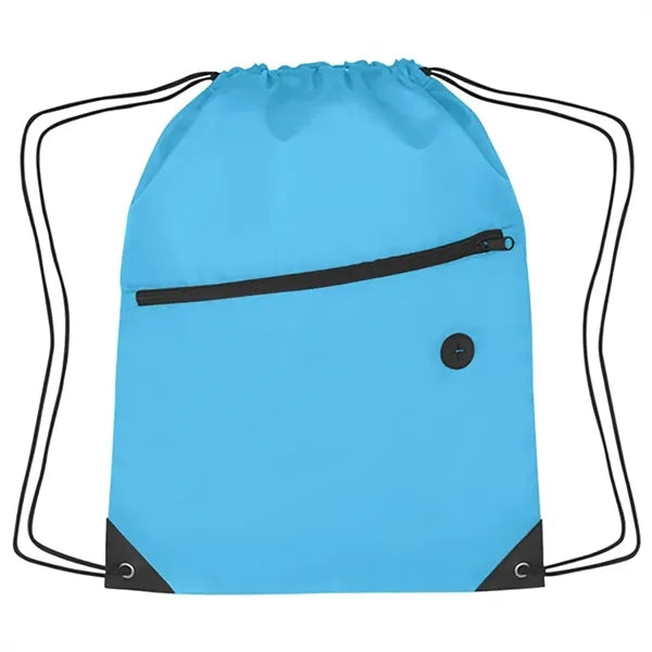 210D Polyester Drawstring Backpack With Zippered Pocket