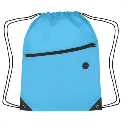 210D Polyester Drawstring Backpack With Zippered Pocket