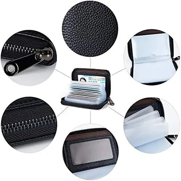 RFID Genuine Leather Zipper Credit Card Wallet