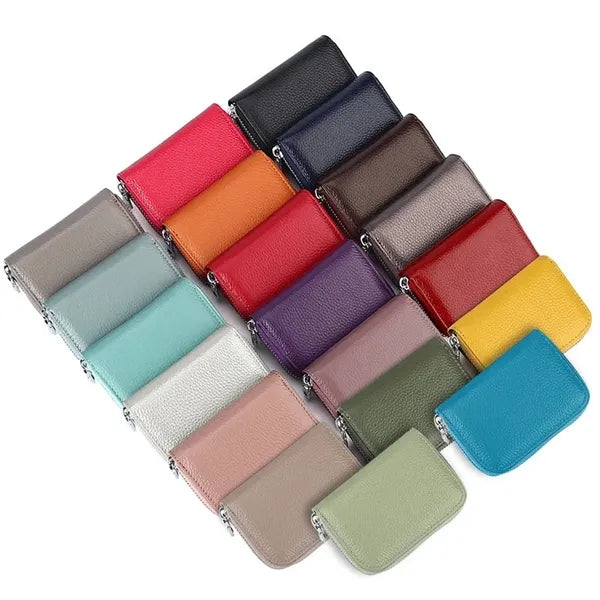 RFID Genuine Leather Zipper Credit Card Wallet