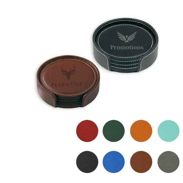 Vintage Leather Round Coaster Gift Set
