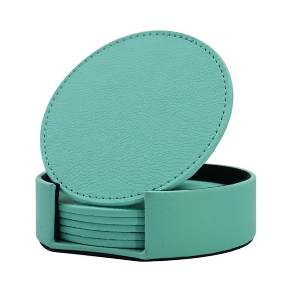 Vintage Leather Round Coaster Gift Set