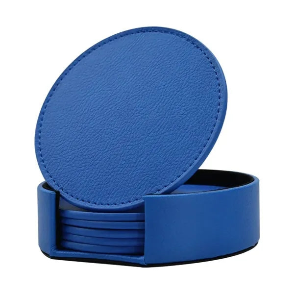Vintage Leather Round Coaster Gift Set