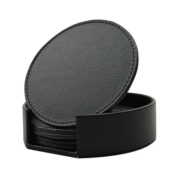 Vintage Leather Round Coaster Gift Set