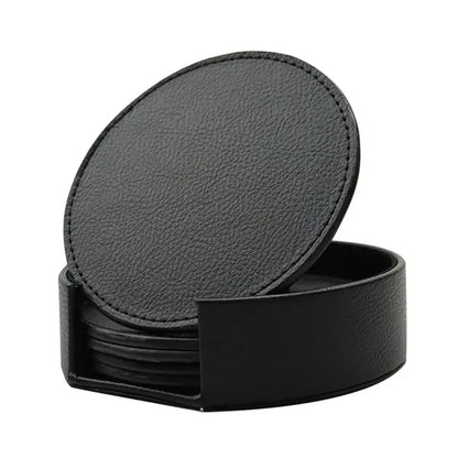 Vintage Leather Round Coaster Gift Set