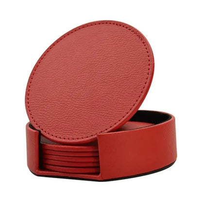 Vintage Leather Round Coaster Gift Set