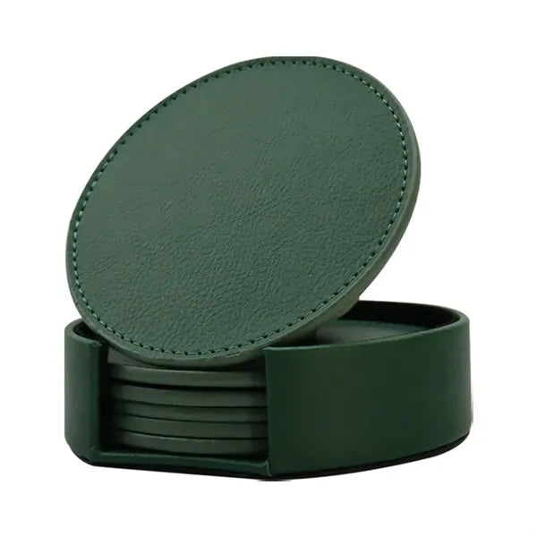 Vintage Leather Round Coaster Gift Set