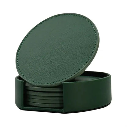 Vintage Leather Round Coaster Gift Set