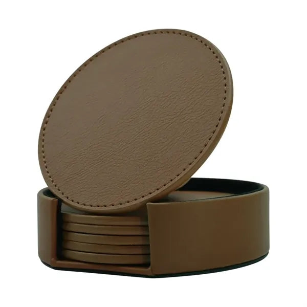 Vintage Leather Round Coaster Gift Set