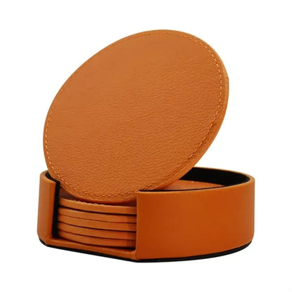 Vintage Leather Round Coaster Gift Set