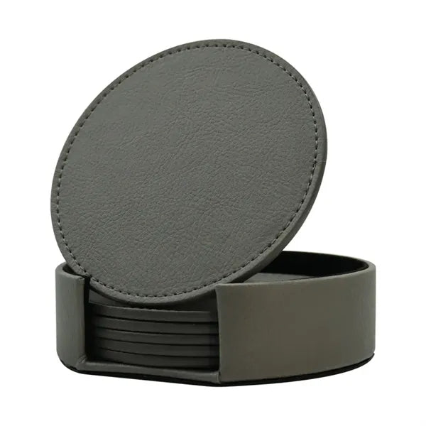 Vintage Leather Round Coaster Gift Set