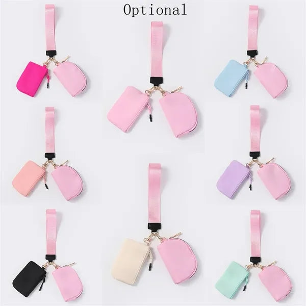 Portable Mini Wristlet Zip Wallet Pouch Keychain Coin Purse