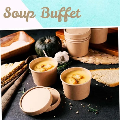 Disposable Kraft Paper Bowl With Paper Lid