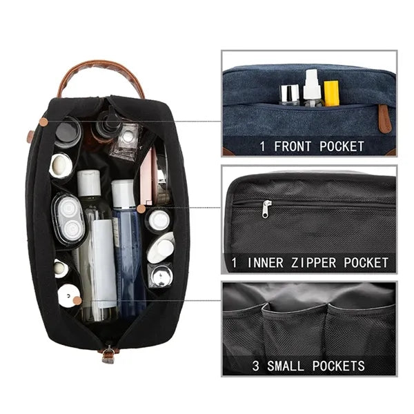 Large capacity portable hand-held toiletry storage bag
