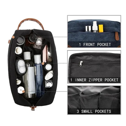 Large capacity portable hand-held toiletry storage bag
