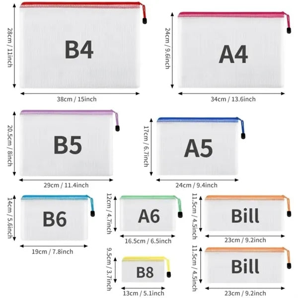 A4 Waterproof Mesh Zipper Document Pouch Bags