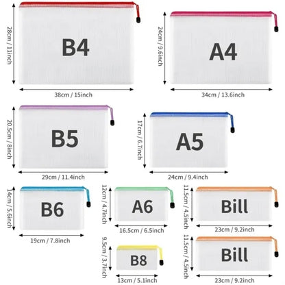 A4 Waterproof Mesh Zipper Document Pouch Bags