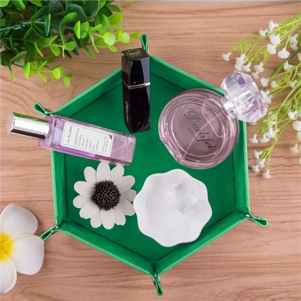 Hexagonal PU Leather Velvet Dice Tray