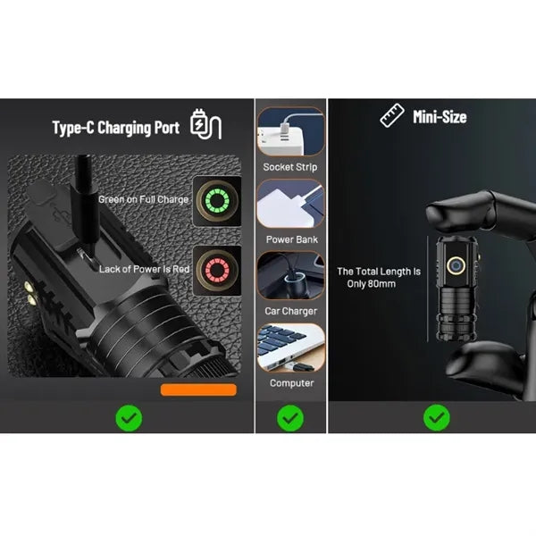 Rechargeable Flash Light with Clip and Magnetic Function