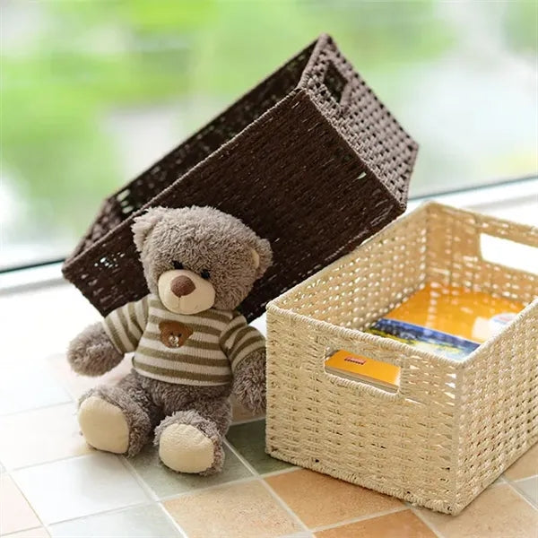 Large Wicker Storage Basket With Wooden Handles